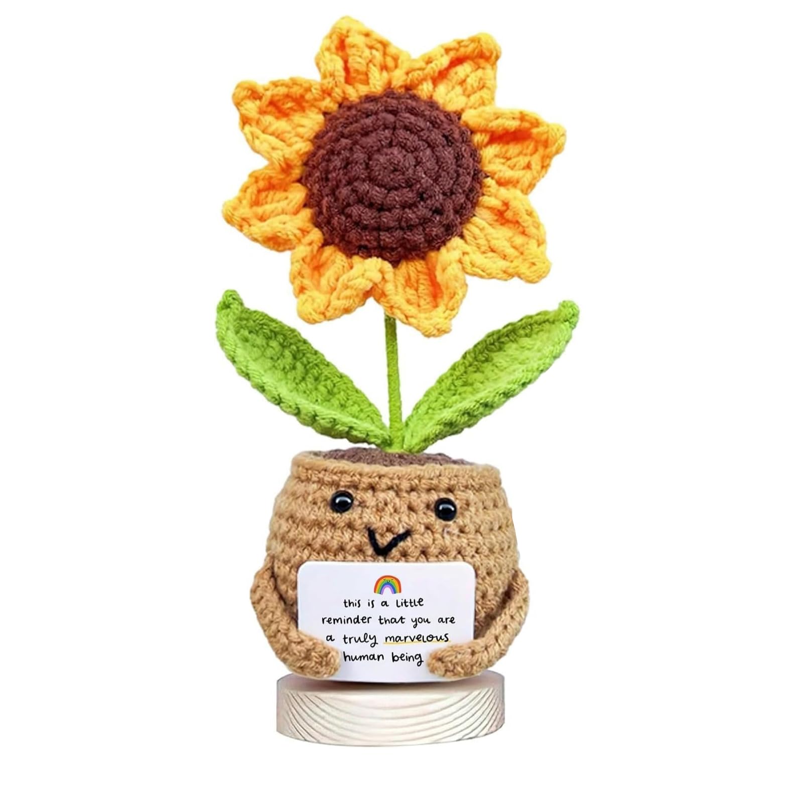 Sarvvte Handmade Sunflower Doll in Pot – Knitted Sunflower Plush Ornament, Positive Sunflower Gift for Home, Office Desk & Bedroom Décor, Cute Soft Toy Decoration