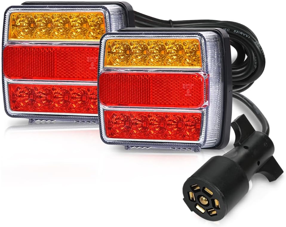 CHEDA 2pcs Magnetic LED Trailer Towing Light Kit 24ft Cable with 7 Pin Plug Fit for 5 Wire Systems Standard Trailer RVs Campers Trucks UTEs UTVs