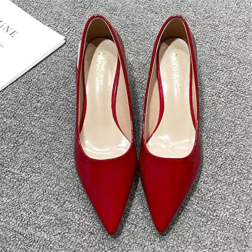 Stunner Women's Pumps Classic Fashion Pointed Toe Low Kitten Heel Dress Pumps Red 40(8)4
