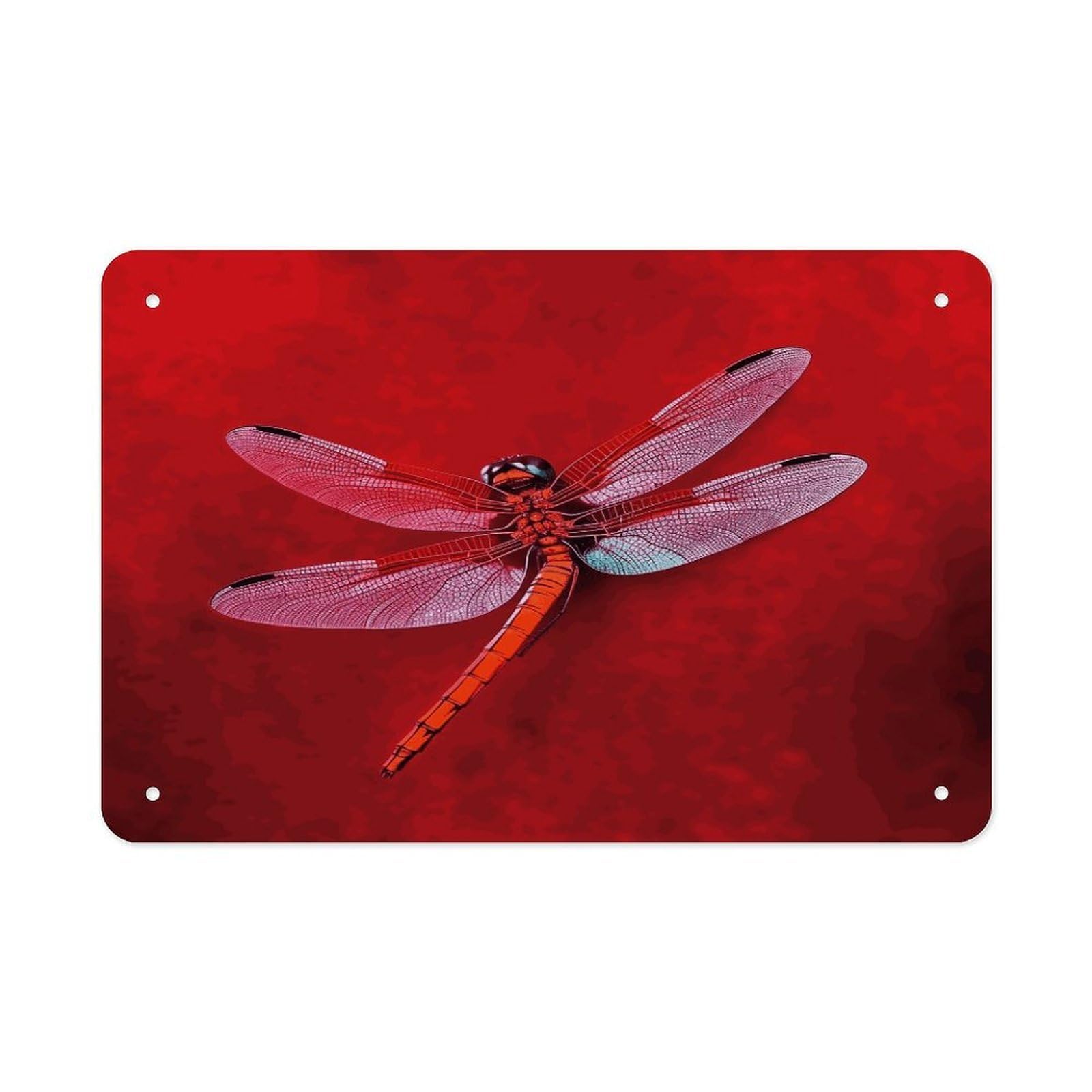 Fodpand Style Dragonfly On Red Background Wall Art Metal Signs Tin Sign
