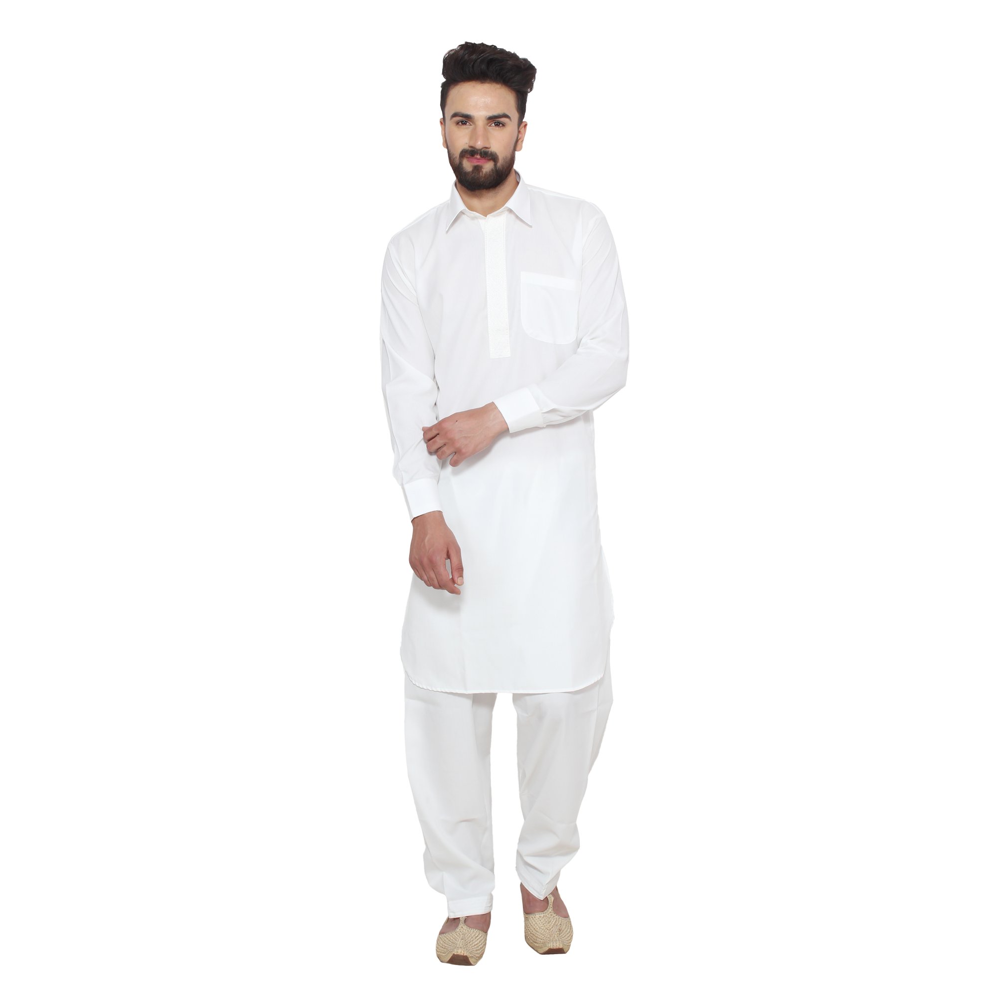 (Since 1958 Men's Soft & Comfortable Cotton Blend Solid Pathani Set-Perfect for Eid & Holi Celebrations