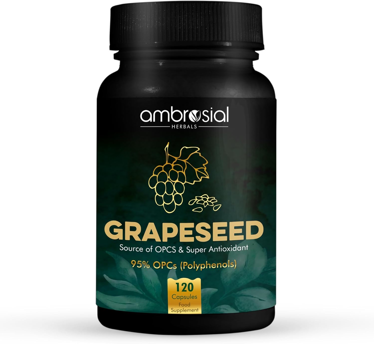 Ambrosial Grape Seed Extract Capsules 400 mg– 95% OPC Polyphenols – (4 Months Supply) – Premium Antioxidant Support – Vegan, Non-GMO, Gluten-Free – GMP Certified – 120 Capsules