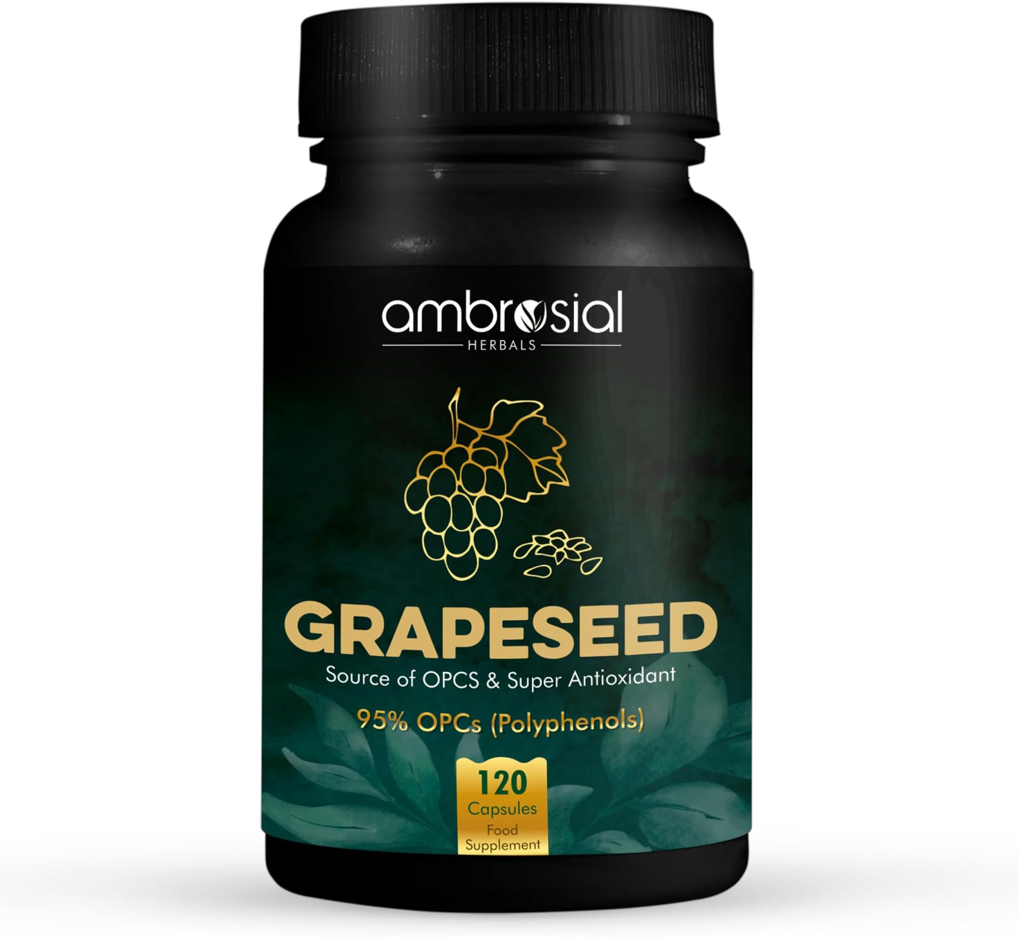 Ambrosial Grape Seed Extract Capsules 400 mg– 95% OPC Polyphenols – (4 Months Supply) - Premium Antioxidant Support – Vegan, Non-GMO, Gluten-Free – GMP Certified – 120 Capsules