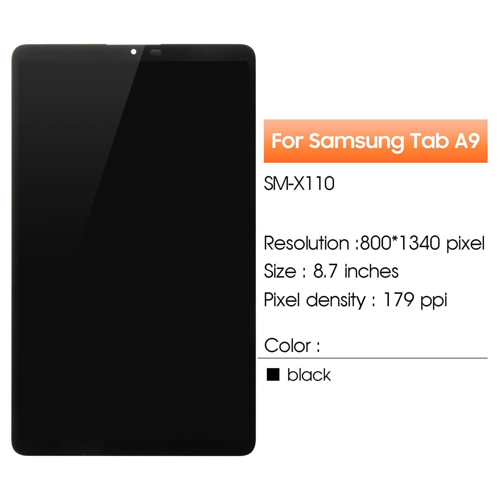 Schermo LCD per Samsung Galaxy Tab A9 X110 Schermo SM-X110 Display Touch Screen Assembly con Riparazione Kit (8,7", Nero senza Telaio, Non per SM-X115)