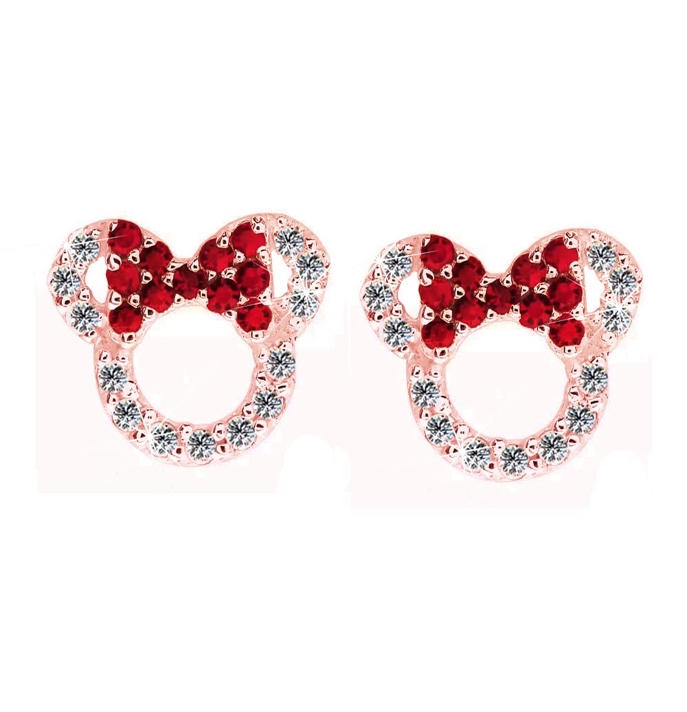 baobei Pendientes de Minnie Mouse para mujer, de plata de ley hipoalergénicos, circonitas cúbicas, amatista y oro blanco, rosa y azul, Plata de ley., Cubic Zirconia