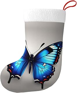 Blue Butterfly 17.7 Inchdecorating Christmas Tree Stocking Xmas Stockings For Home Decor Fireplace