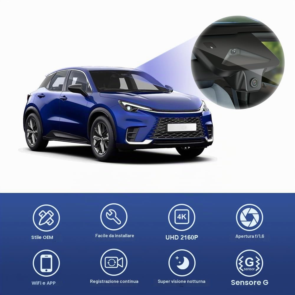 Fitcamx Dashcam 4K Compatibile con Lexus LBX 2024 2025 2026 (HD2-52090), OEM Aspetto Cameras per Auto, 2160P UHD Video WIFI, G-Sensor, Registrazione in Loop, WDR Car Camera, Plug&Play, Scheda da 64 GB