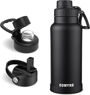 32 oz Insulated Water Bottle 2 Lids Stainless Steel Vacuum Flask