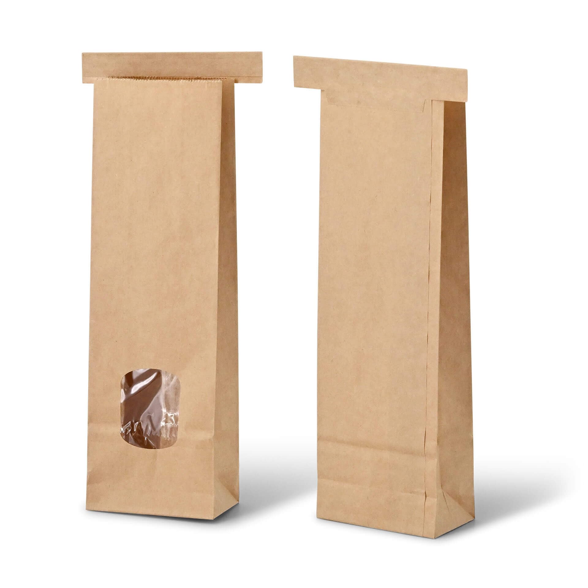 Sacchetto a fondo quadro XS con finestra e chiusura a clip 500 pezzi I sacchetti di carta Kraft marrone con finestra trasparente e rivestimento in PP I sacchetti per biscotti, dolci ecc.