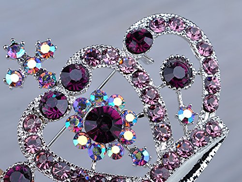 Image of Alilang Amethyst Purple Multi-Colored Crystal Rhinestone Royal Princess Queen Crown Brooch Pin