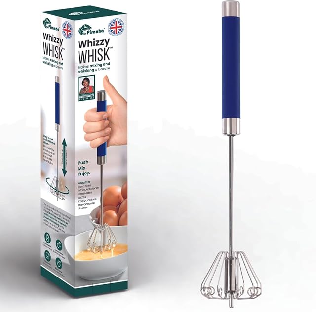 Piranha Whizzy Whisk - Effortless Whisking. Your GoTo Mini Manual Whisk! Achieve Perfect Results with this Mini Hand Whisk - Compact, Convenient, and Efficient Hand Push Whisk Design (Blue)