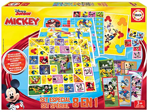 Educa -Jeux de Société Mickey & Friends Set 8 en 1 | Lot 8 Jeux de Table pour Enfants de Mickey et Ses Amis | Jeux de Plateaux pour Enfants. Développement, Agilité et Amusement. +3 Ans (19100)