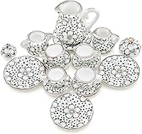 Vista 13 de Odoria Juego de té de porcelana en miniatura 1/12, 15 piezas, accesorios de decoración de casa de muñecas, flor rosa