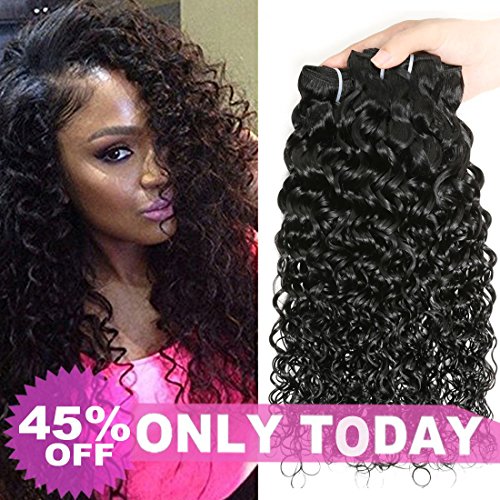 Mei You Brazilian Water Wave Bundles Virgin Curly Weave Human Hair 3 Bundles 8A Remy Wet and Wavy Hair Extensions 1B Natural Black Color (14/16/18 Inch)