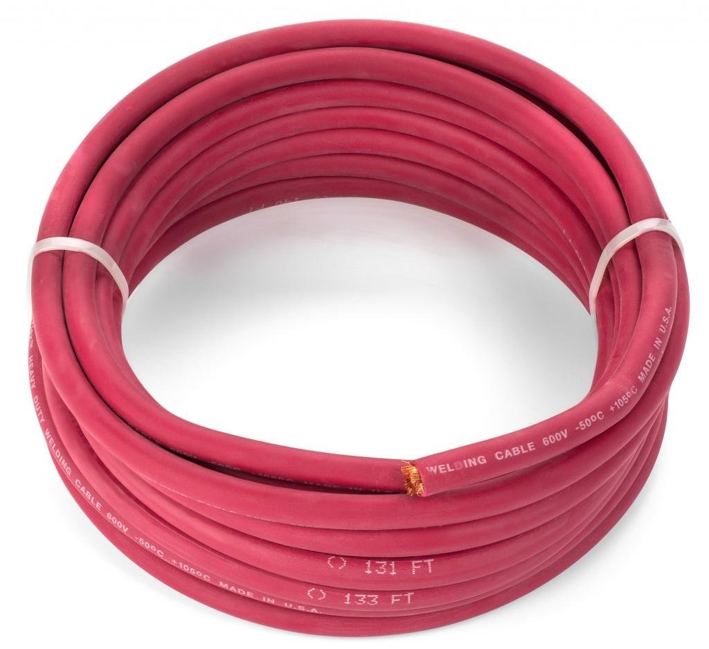EWCS 1/0 Gauge Premium Extra Flexible Welding Cable 600 Volt - Red - 20 Feet - Made in the USA