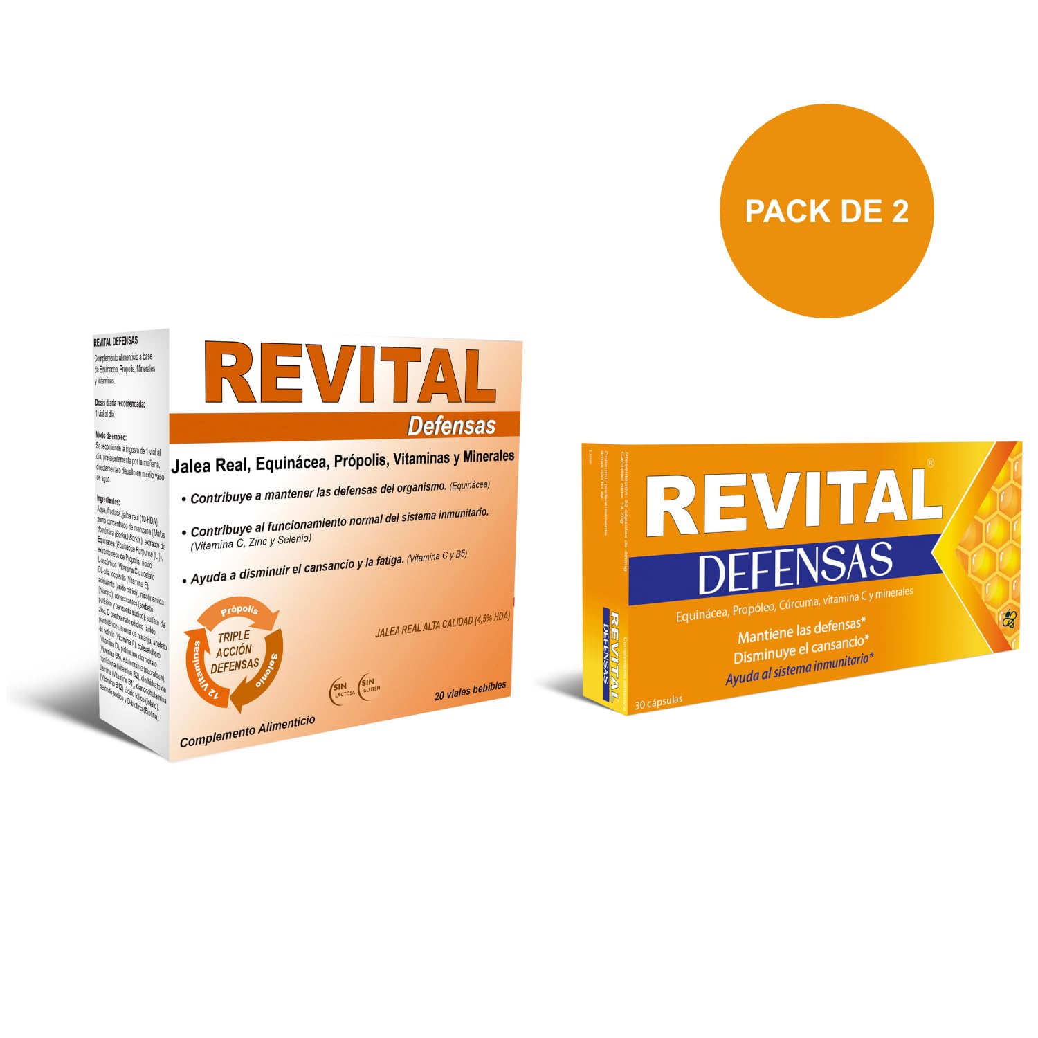 Revital Defensas 20 Viales + 30 Cápsulas - Ayuda a Disminuir el Cansancio y la Fatiga y Contribuye a Mantener las Defensas del Organismo - con Equinácea, Propóleo, Cúrcuma, Vitamina C y Minerales