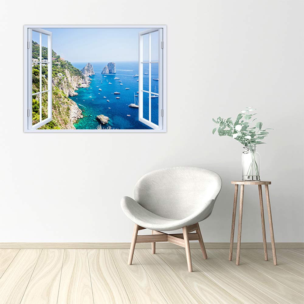LuxHomeDecor Quadro finestra su capri 100x75 cm Stampa su Tela con Telaio in Legno Arredamento Arte Arredo Moderno
