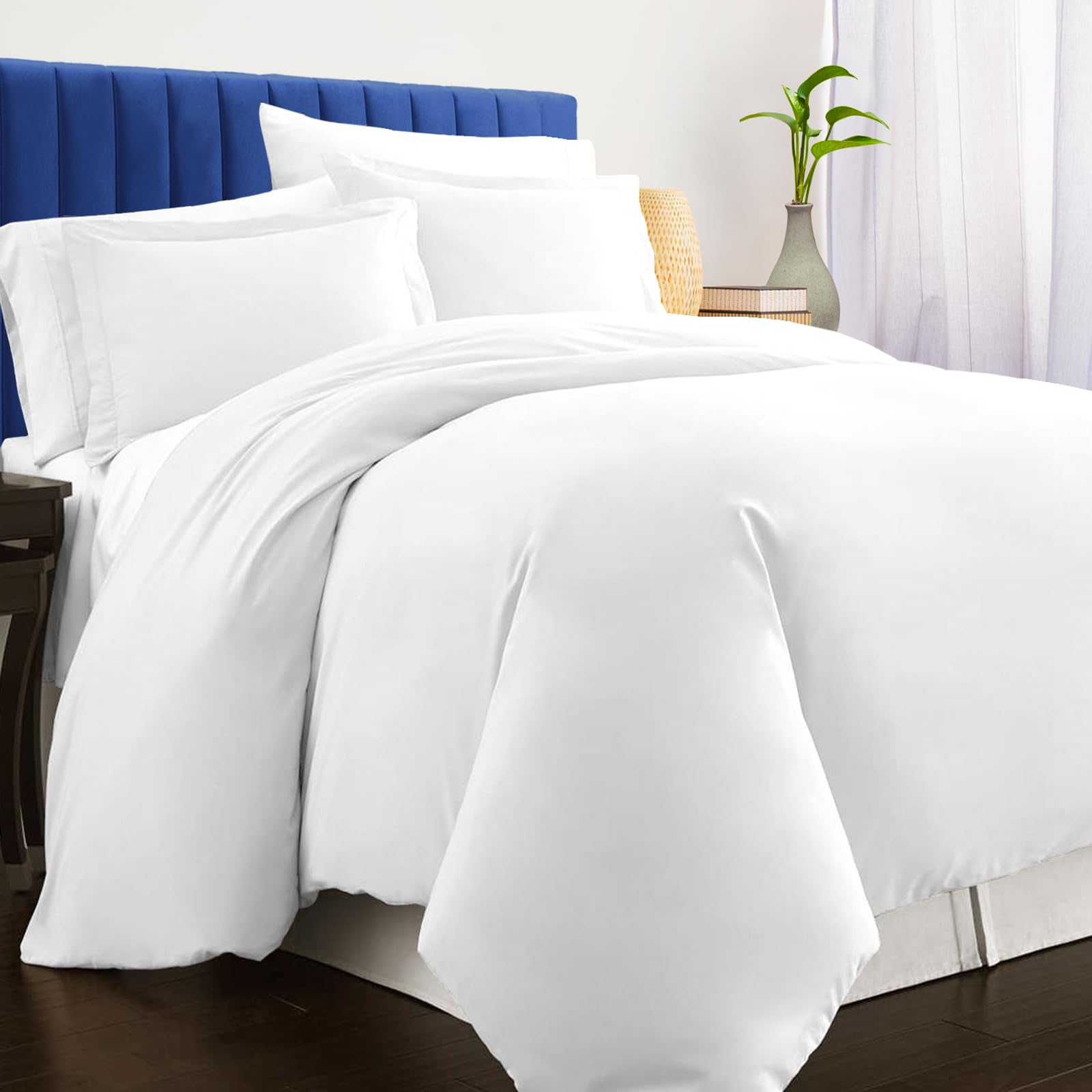 Pizuna White Luxurious Cotton Duvet Covers King Size 1000 Thread Count 100% Long Staple Cotton King Duvet Cover 230X220cm, Sateen Quilt Cover With Button Closure (Kingsize Duvet Cover Sets)