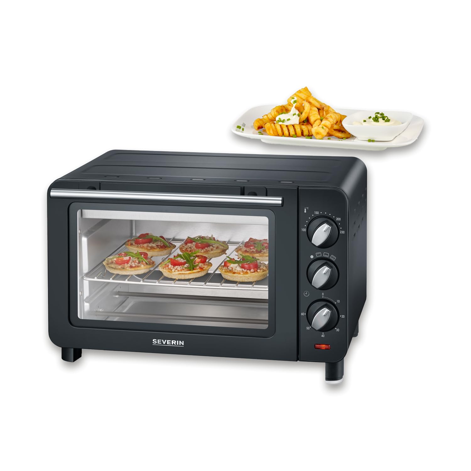 SEVERIN Horno tostador 1200 W 14 Litros 100-230 °C Temporizador Grill Negro TO 2042