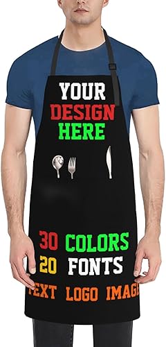 Miniatura 10 de Delantal personalizado con 2 bolsillos, delantales personalizados impermeables para añadir tu imagen de texto para cocinar, barbacoa, cocina, asar a
