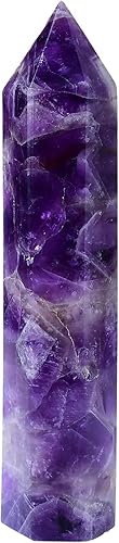 Varita de cristal curativo de amatista natural grande de 5.9 a 6.69 pulgadas, torre de cristal natural de 6 chakras facetados, terapia de