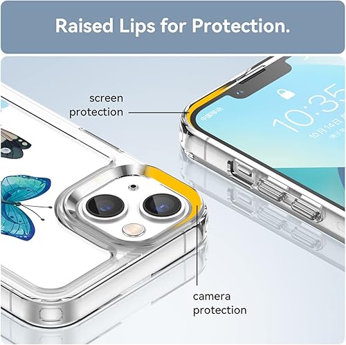 Miniatura 2 de Funda para iPhone 13 con protector de pantalla 9D HD, transparente floral para niñas, a prueba de golpes, carcasa trasera de policarbonato duro para