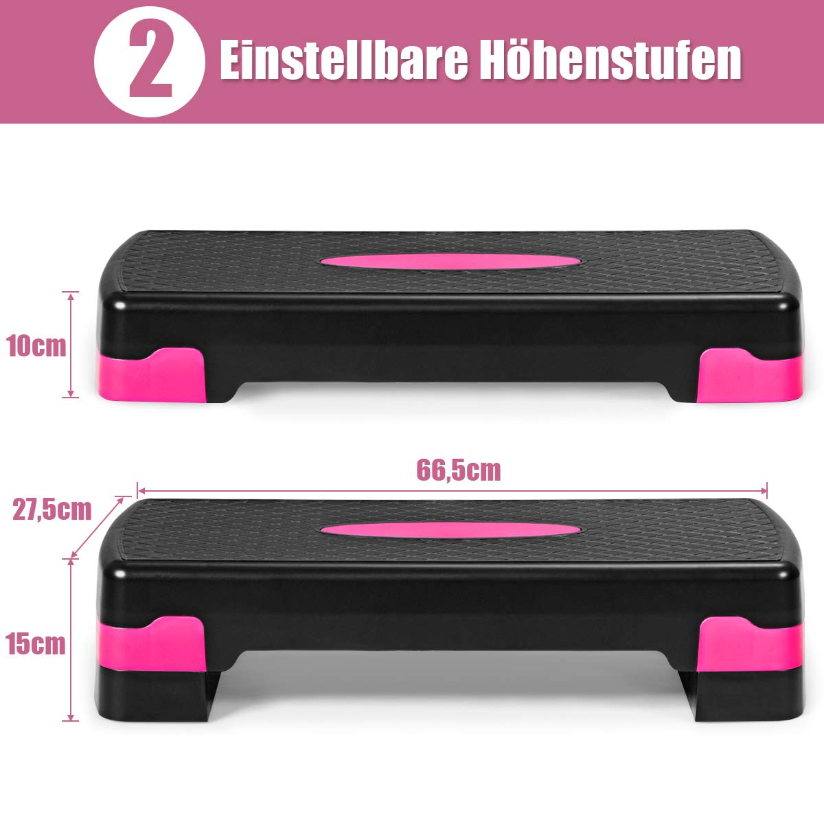 GOPLUS Aerobic Stepper, Höhenverstellbares Steppbrett, rutschfeste Step Bench, Trainingsgerät für Zuhause, mit 2 Stufen, bis 250 kg Belastbar, für Aerobic und Fitness-Workouts