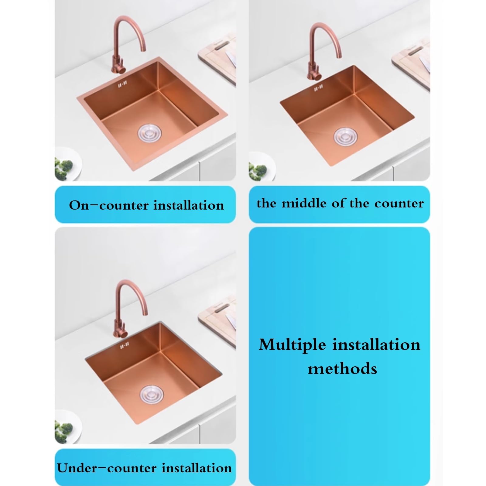 Lavello Da Cucina In Acciaio Inox A Vasca Singola Per Installazione Su Cavalletto/Fuori Cavalletto, Include Accessori Per Il Lavaggio Delle Verdure, Ideale Per L'Arredamento Del Bagno, Oro Rosa 60*40