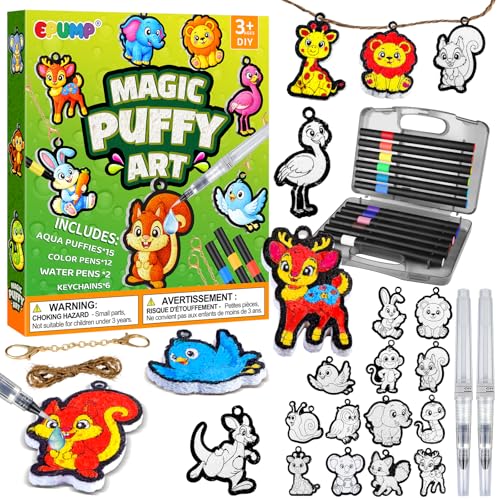 EPUMP 15 Pièces Kit Puffy Art Animaux pour Enfants, Kit Peinture 3D à Texture Mousse Magique Peinture Gonflante Magique, Kit Dessin Enfant DIY Loisir...