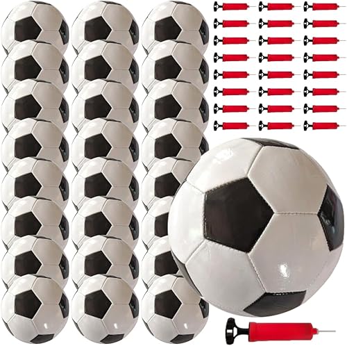 uDecor Paquete de 25 pelotas de fútbol con juegos de bomba para operación, pelota de fútbol de Navidad para niños, tamaño oficial 5 y bomba, ideal