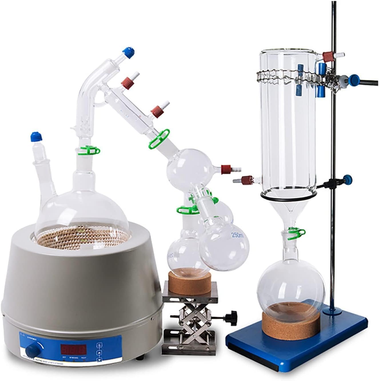 Aparato de Destilación de Laboratorio 2L, Kit de Cristalería para Destilación de Aceites Esenciales y Agua Pura, Equipo de Destilación para Destilación, Separación y Purificación