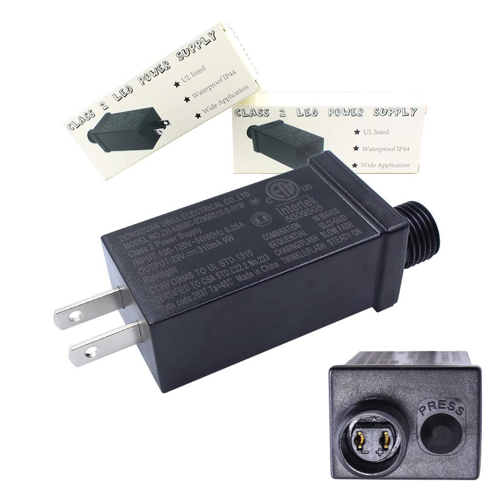 JUKOO 29V 9W Class 2 LED Power Supply with Steady on Mode and Flashing Mode, US LED Light Power Adapter, Waterproof Low Voltage LED Driver for Christmas Trees and LED Strip Light