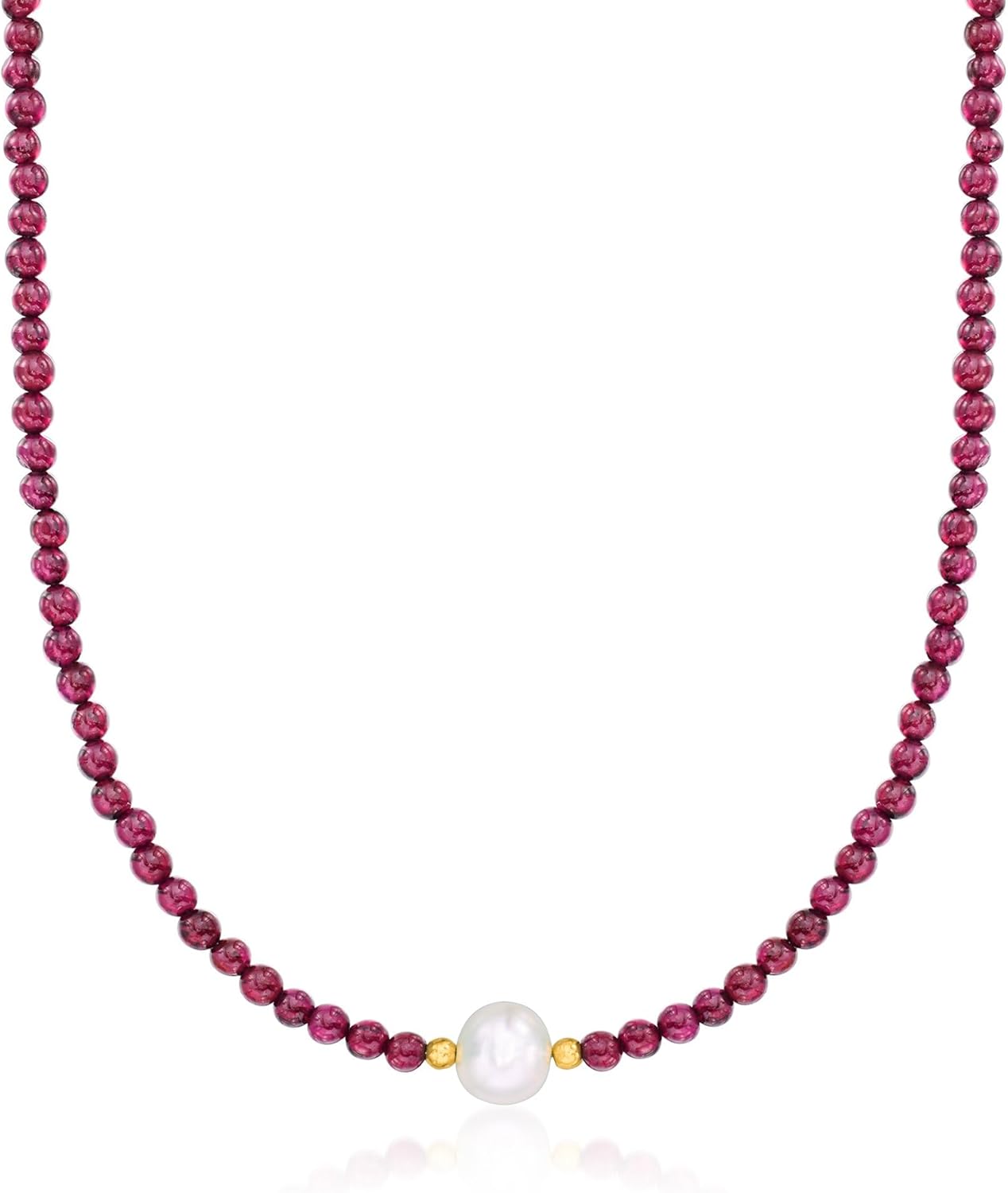Ross-Simons 8.5-9.5mm Cultured Pearl and 55.00 ct. t.w. Garnet Bead Necklace With 18kt Gold Over Sterling