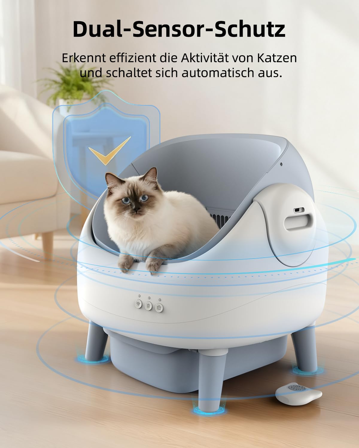 Selbstreinigende Katzentoilette Offen, Katzenklo Selbstreinigend mit APP-Steuerung, Dual Sicherheitssensoren, Intelligenter Einklemmenschutz, Inklusive Müllbeutel, für Mehrere Katzen