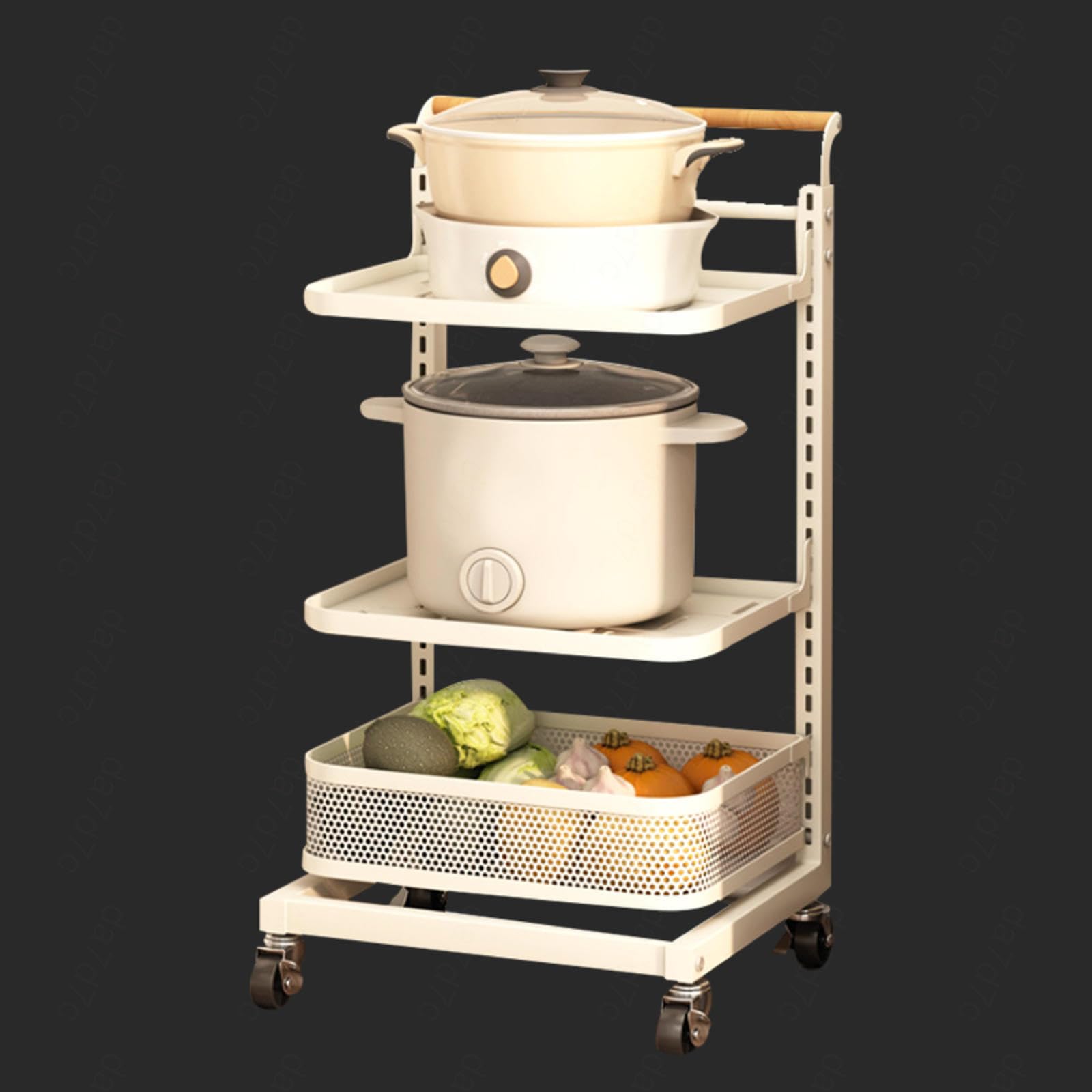 Soporte Extensible para sartenes y Tapas, Color Negro (Blanco, 3 x 2 Tablas x 1 Cesta)
