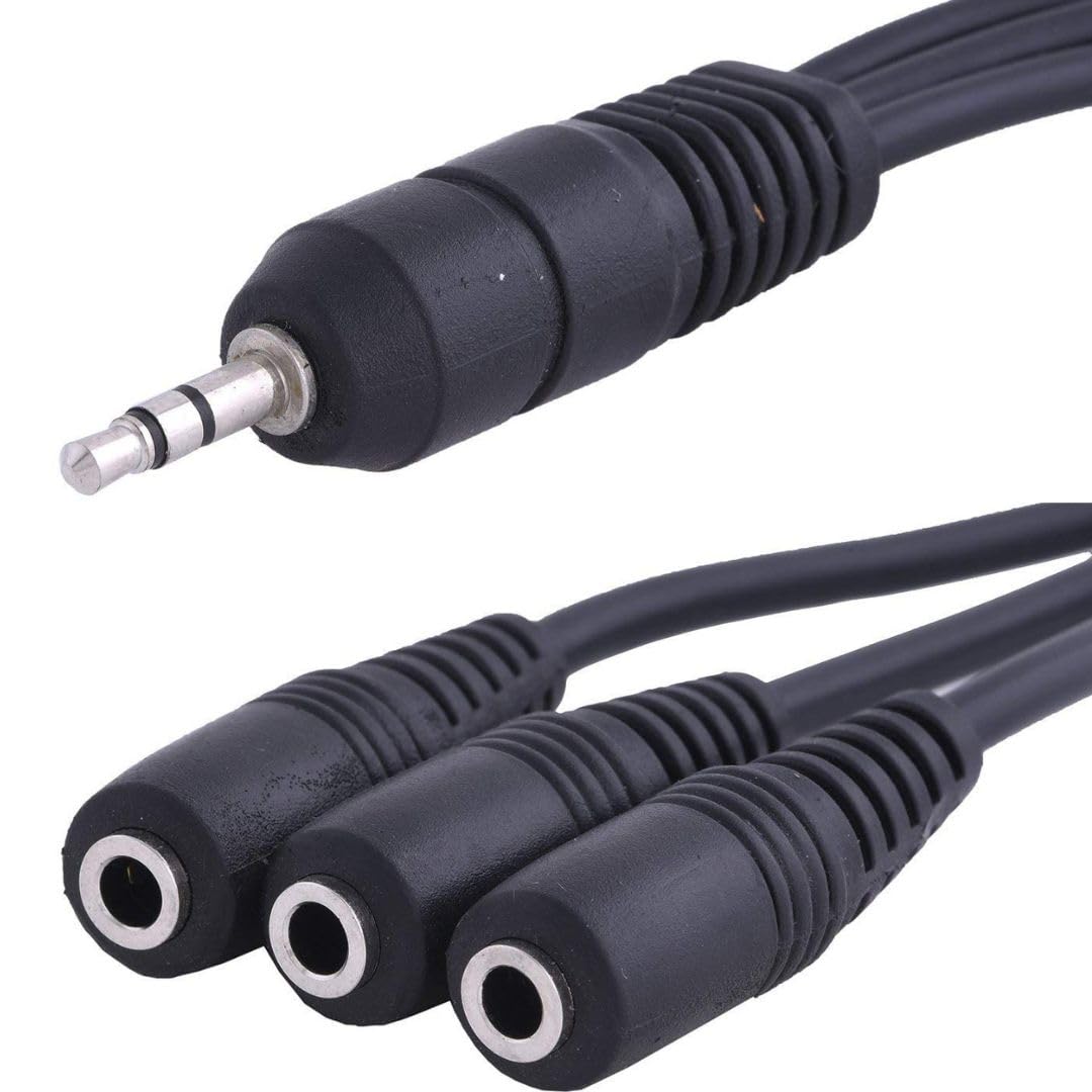 Hakuho 3-Way 3.5mm Audio Splitter Adapter Cable,1 Male to 3 Female EP Stereo AUX Audio Splitter Adapter Cable for Speaker Headphone Earphone.