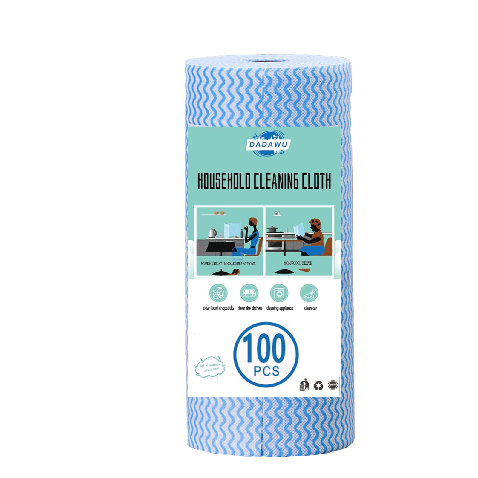 DADAWU Cleaning Cloths,Disposable Dish Cloth,Cloths Cleaning Roll,All Purpose Cloths,J Cloths, Reusable Cleaning Cloth,9.9x9.9inch,100PCS,Blue
