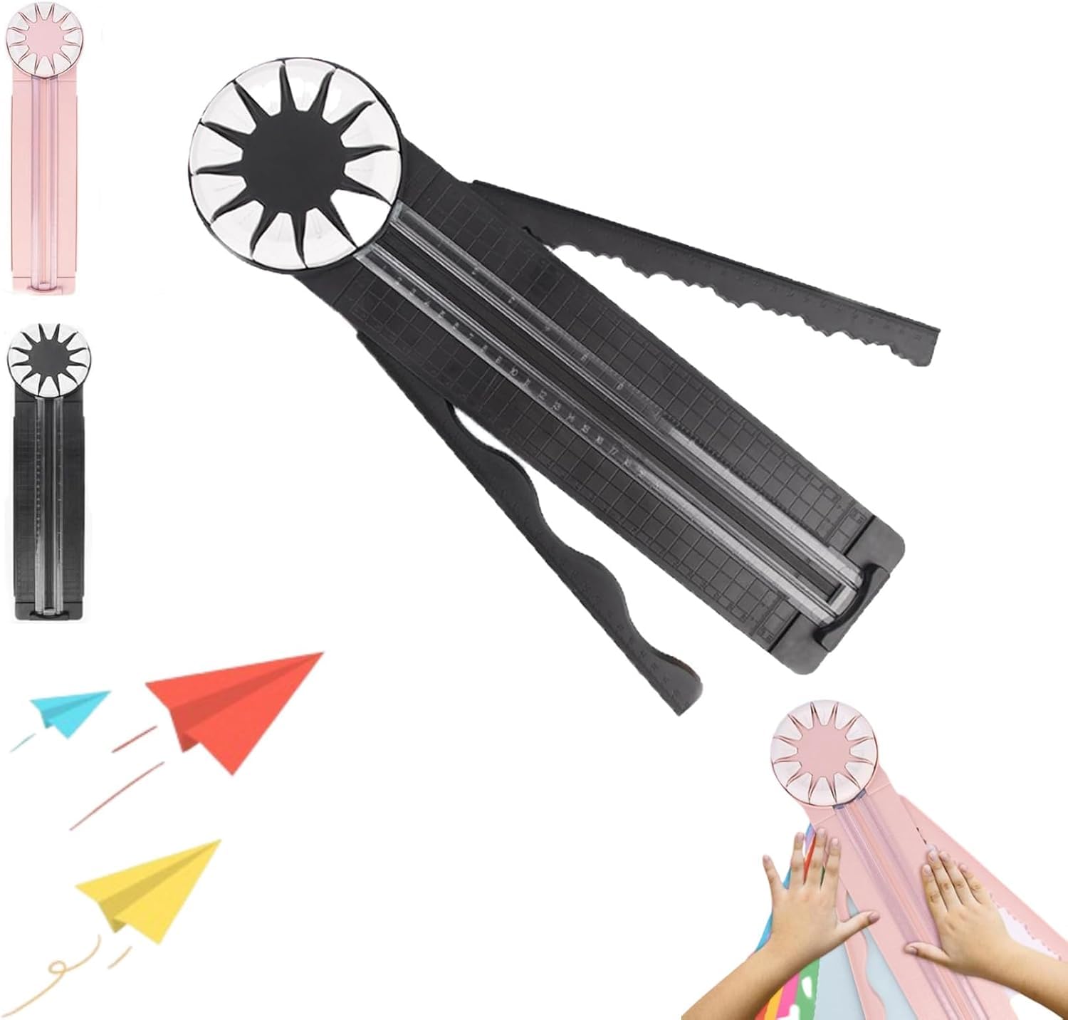 Edge Cutter for Paper Crafts,12 In 1 Rotary Paper Cutter,Paper Edge Cutter,Wavy Paper Cutter,Paper Cutters for Crafting,Paper Craft Edge Cutter,Twelve-in-one Multifunctional Paper Cutter (Black)