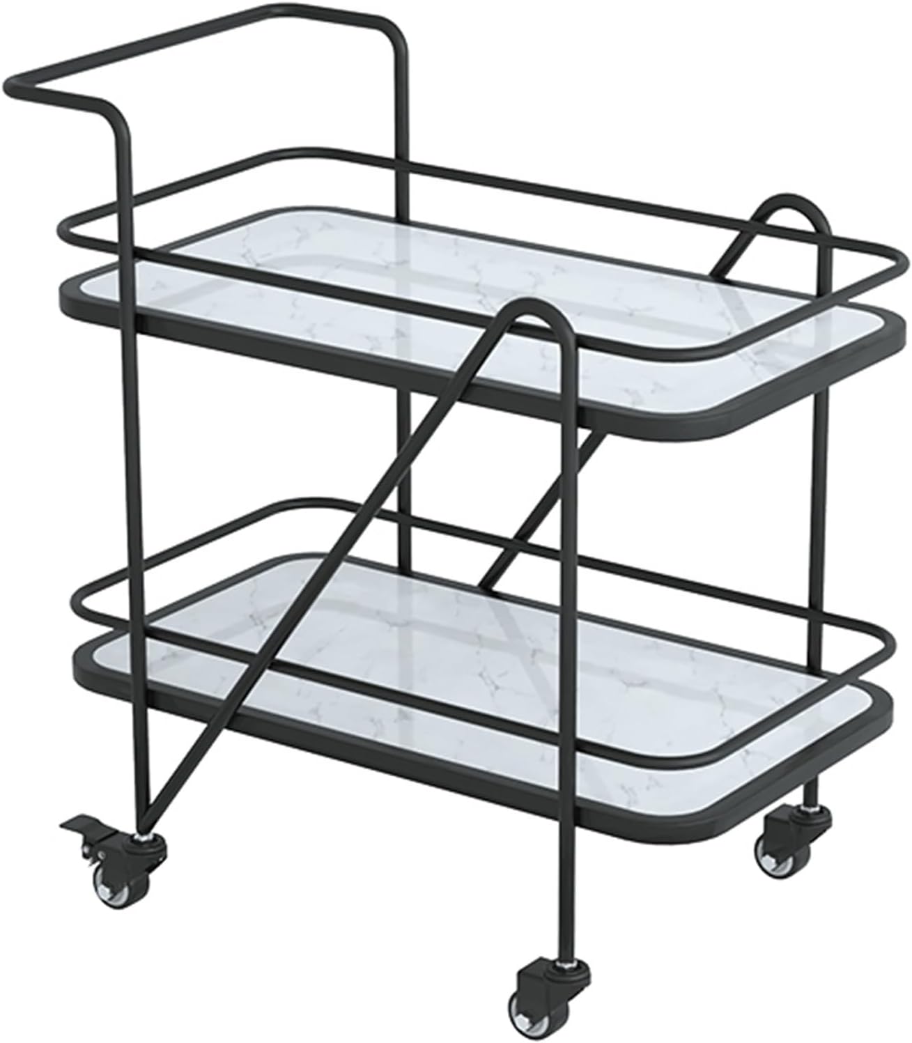 Serving Cart Rolling Kitchen Cart with Lockable Wheels Rolling Mini Liquor Bar for Wine Beverage Dinner Party Home Serving Bar Carts On Wheels for Kitchen,Black+white-80 * 45 * 76cm