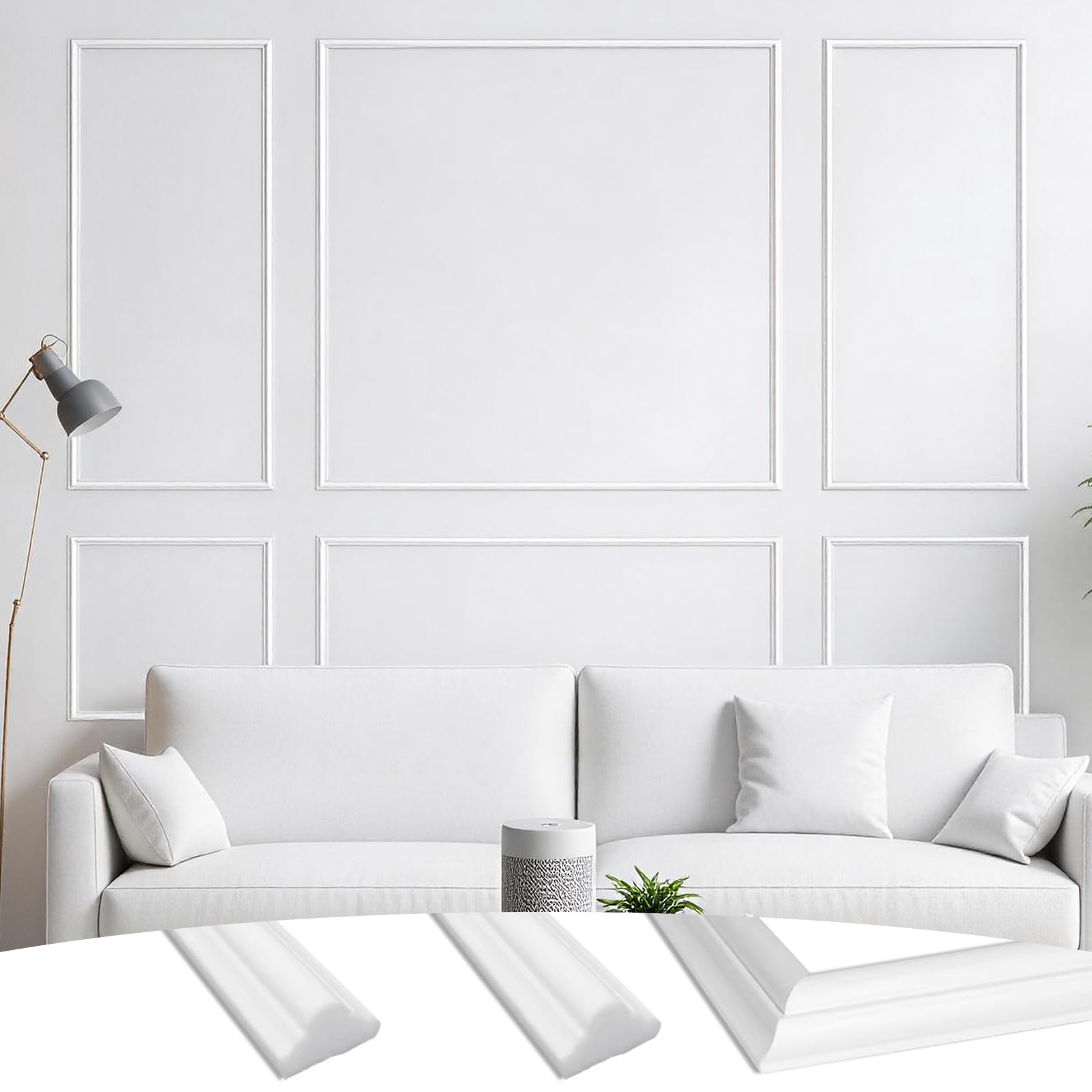 Clickovia 34Pcs Wall Panelling Kits with Adhesive Backing, 6 Sets Peel and Stick Wall Panels, Pre-Cut Wainscoting Panels, Peel and Stick Wall Moulding Panels for Interior Home Decoration