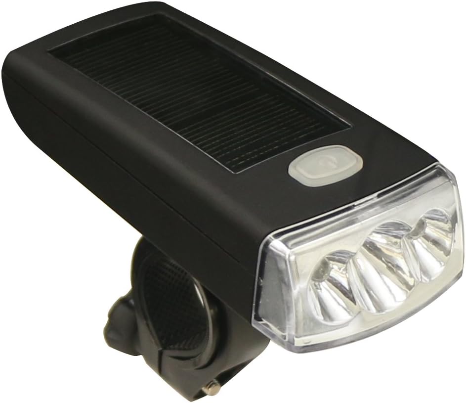 KSWIN Solar Bike Headlight USB Rechargeable 3 LED Lights 4 Modes Mini Size Water-Resistant Easy to Install for Kids Men Women Road Cycling Safety