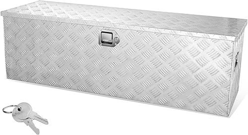 Miniatura 10 de Auto Dynasty Caja de herramientas de aluminio resistente con placa de diamante para camioneta, cama de caravana, remolque, organizador de Negro