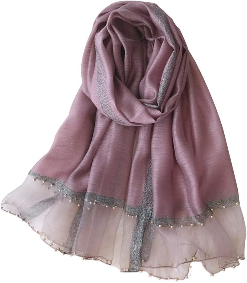 CYWYX Fashion silk scarf classic imitation silk shawl with gold rim beaded Sunscreen Shawls Long Scarves
