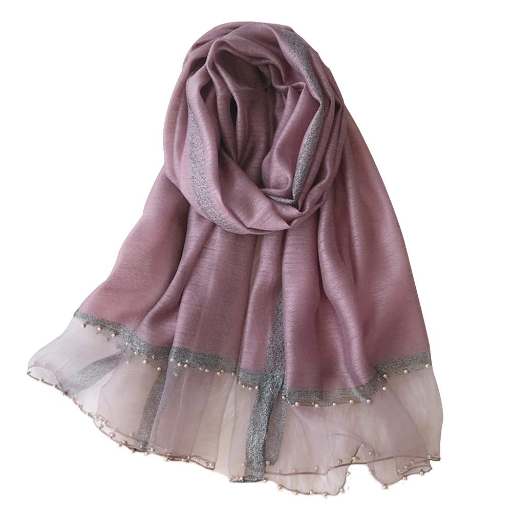 CYWYX Fashion silk scarf classic imitation silk shawl with gold rim beaded Sunscreen Shawls Long Scarves