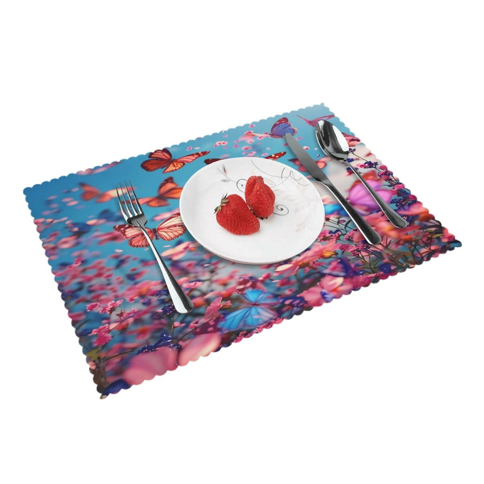 Butterfly Flower Sky Placemats Set of 4 Print Table Mats Place Mats Table Decor for Kitchen Dining 12X18 in
