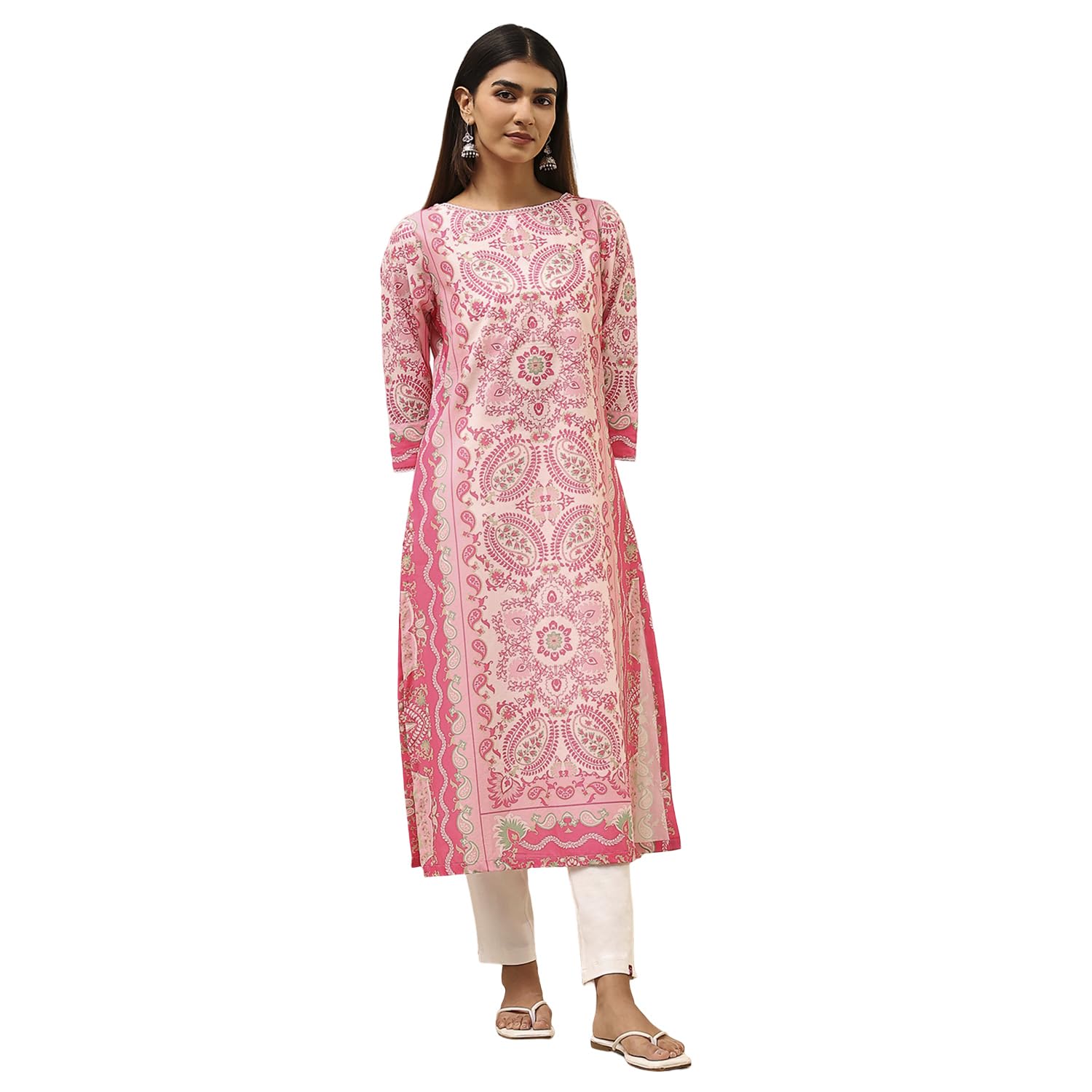 BIBA Women Cotton Straight Fit Straight Printed Kurta BIBA Women Cotton Straight Fit Straight Printed Kurta