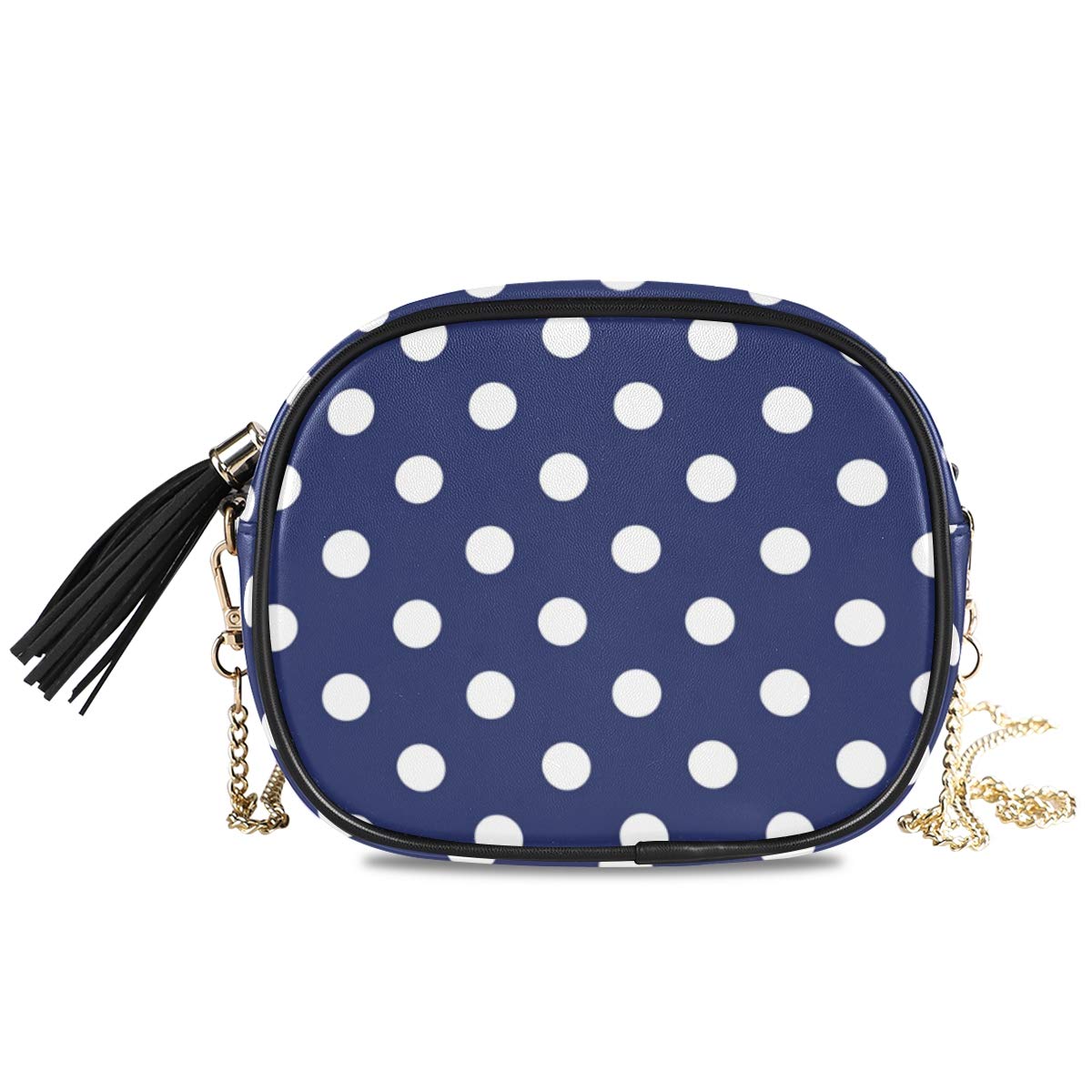 ALAZAStylish Navy Blue Polka Dot Shoulder Cross Bag Hand Bag With Metal Chain Strap for Women Girl
