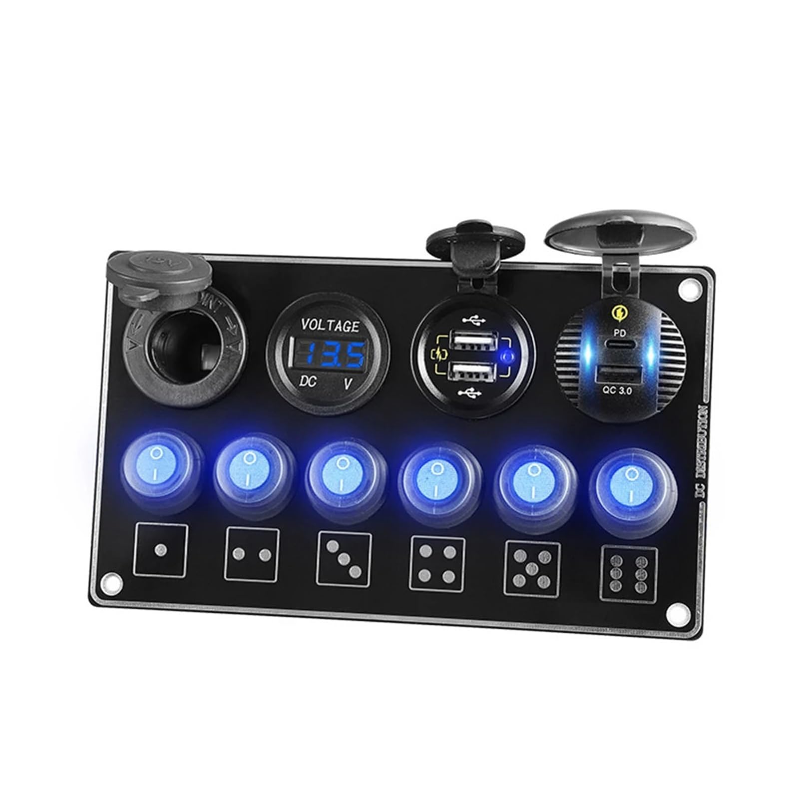 24V 12V 6 Przycisków Panel Przełączników Kołyskowych Z Cyfrowym Testerem Napięcia Ładowarka USB QC3.0 Szybka Samochodowa Zasilacz Łodzi I Przyczepy Kempingowej