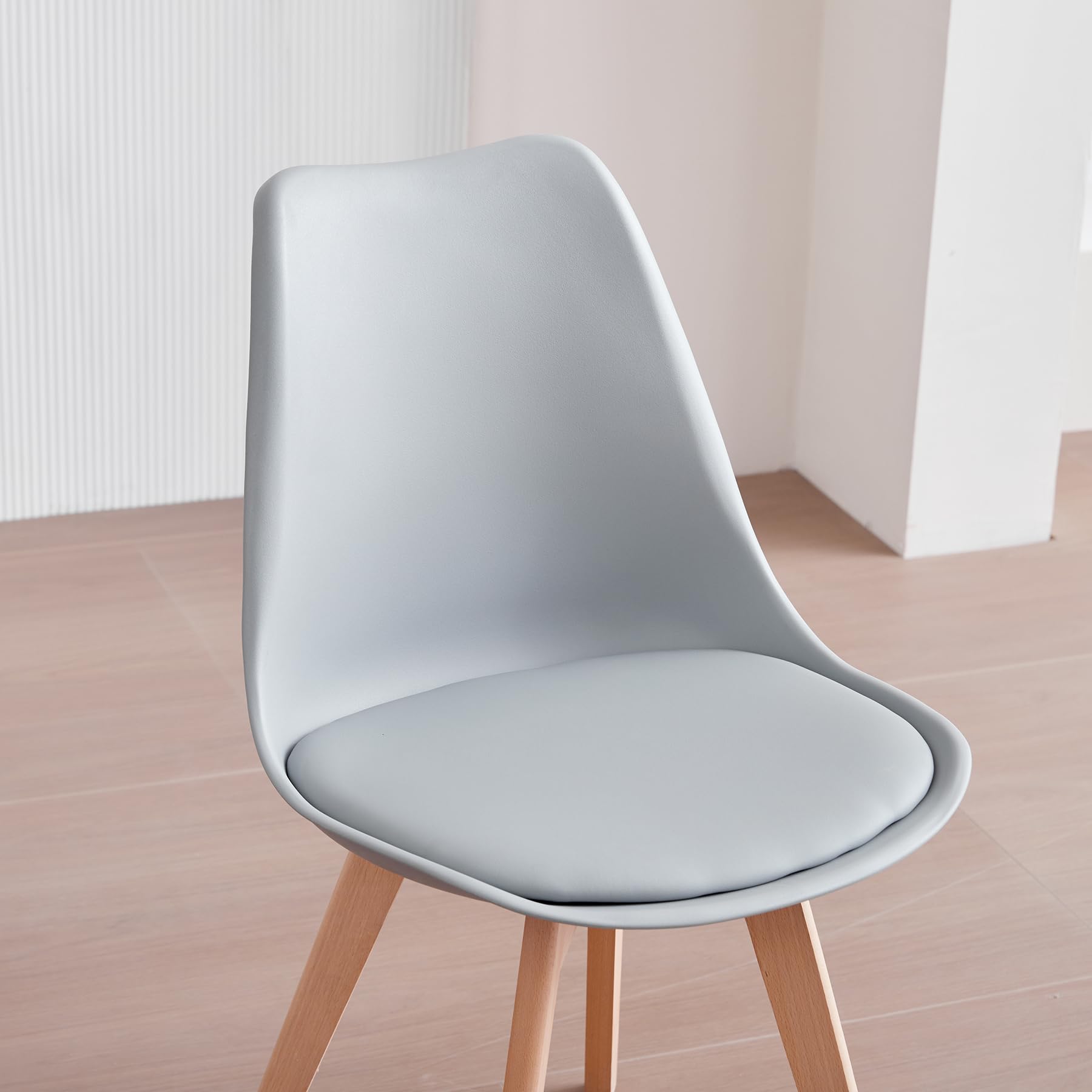 Juego de 6 Sillas de Comedor, Patas de Madera Maciza, Cojín de Silla Extraíble, Silla de Cocina, Silla Moderna (Gris-6)