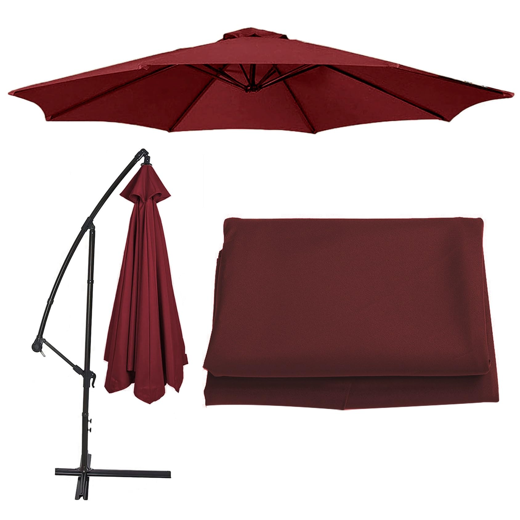 Parasol Umbrella Replacement Canopy Cover 200cm/2.7m/300cm (6.5'/8.8'/9.8') Cantilever Parasol Top Fabric Cover Sunshade Cloth For 6/8 Ribs Standard, Offset Hanging Parasols(Color:Burgundy,Size:8 ribs